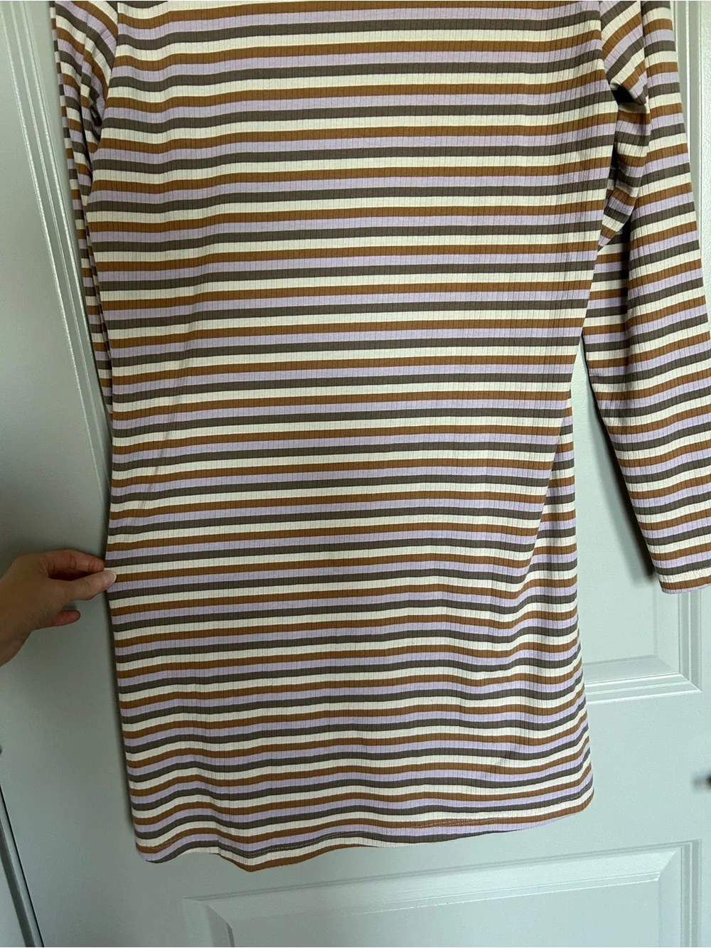 Vero Moda Beige and White Striped Square-Neck Mini Dress